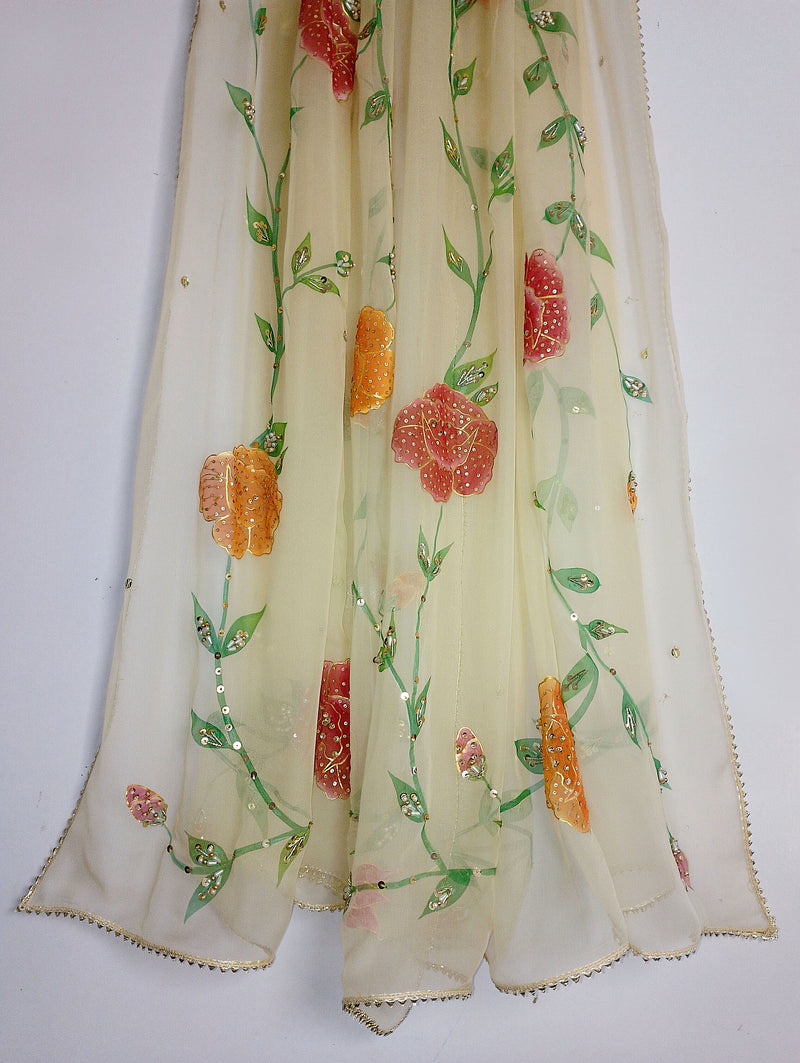 HAND PAINTED PURE CHIFFON DUPATTA