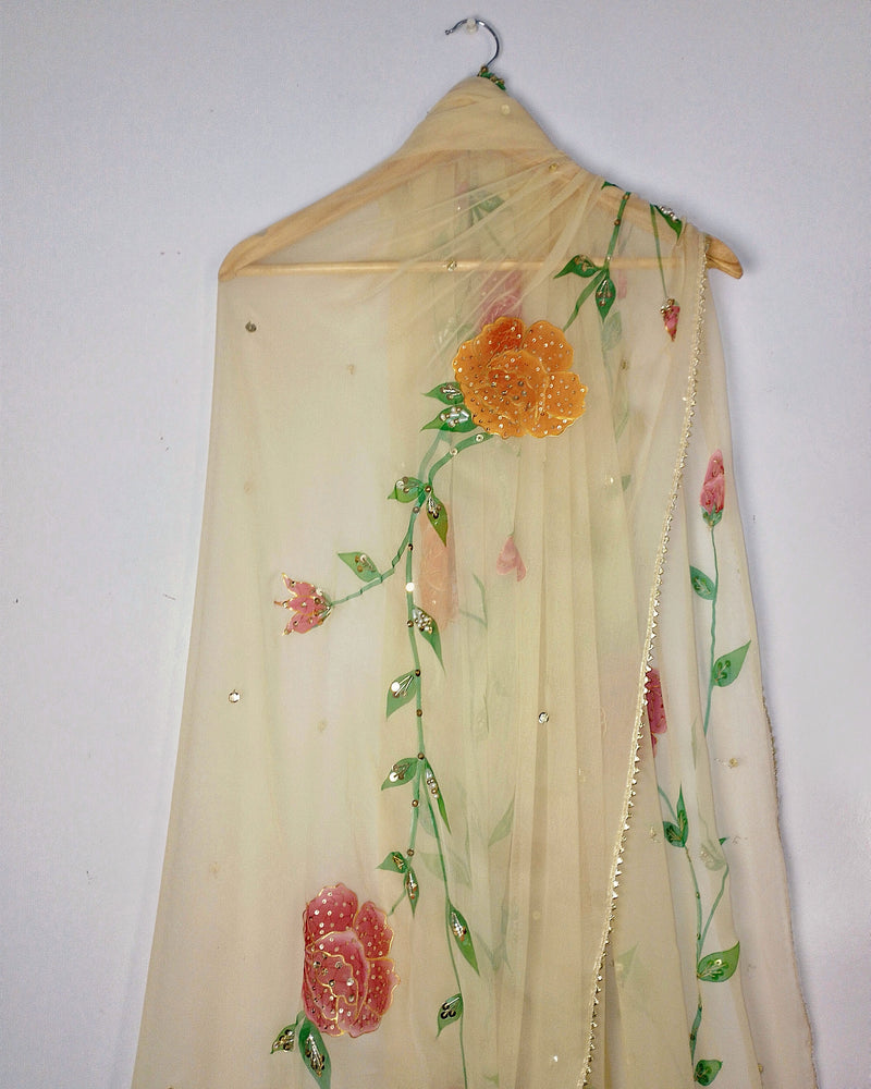 HAND PAINTED PURE CHIFFON DUPATTA
