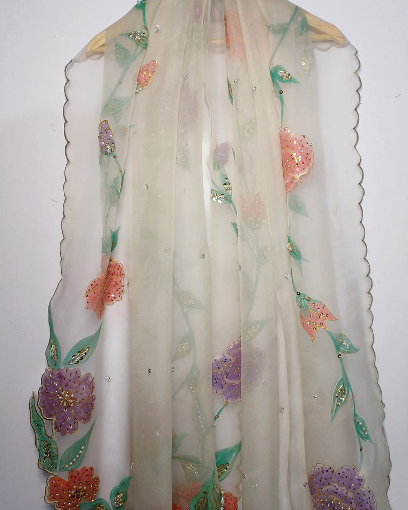 HAND PAINTED PURE ORGANZA DUPATTA