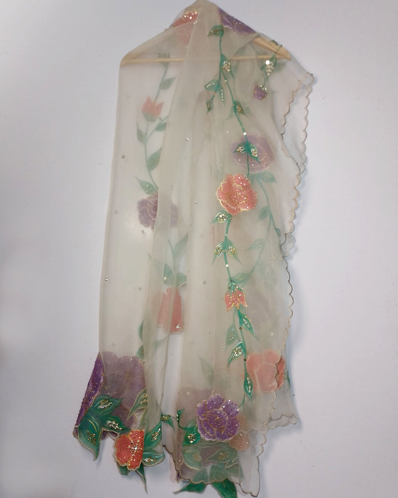 HAND PAINTED PURE ORGANZA DUPATTA