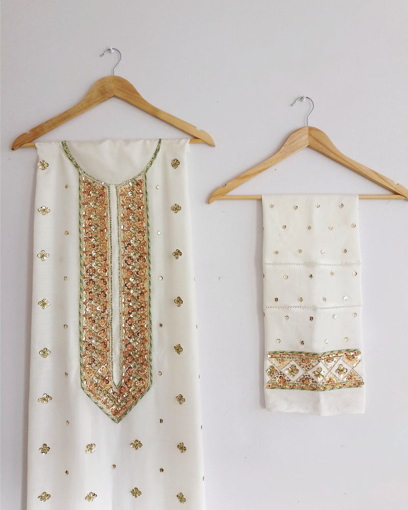 TWO PIECE RAW SILK SHIRT AND PURE SILK ORGANZA DUPATTA (UNSTICHED)
