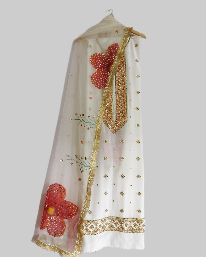 TWO PIECE RAW SILK SHIRT AND PURE SILK ORGANZA DUPATTA (UNSTICHED)